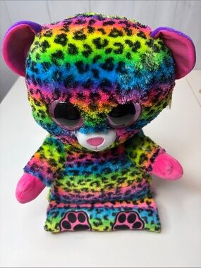 This is a Ty Beanie Peek-A-Boos Lance The Rainbow Leopard tablet holder NWT